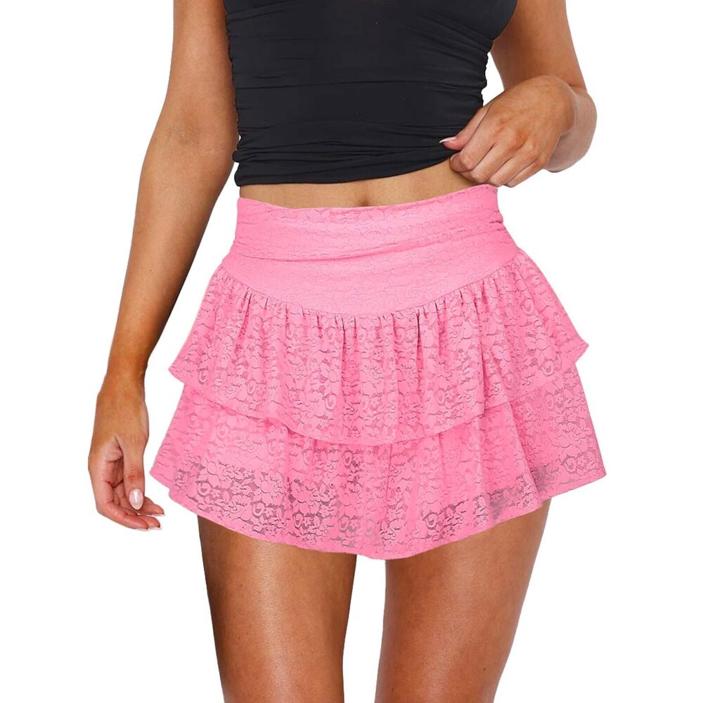 6267 Cute Ruffle Mini Skirt Y2K Party Club Short Skirts Sexy Pink Lace